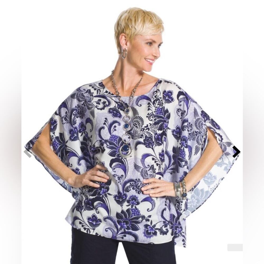 Chico’s Women’s Blossoming Floral Poncho Purple Blue White L/XL
